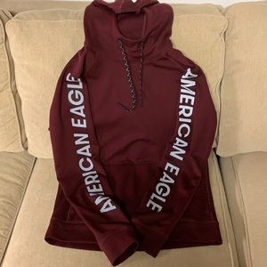 American Eagle, maroon, hooded,waffle shirt, small